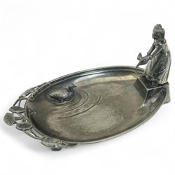 WMF art nouveau figural pin dish, of oval form modelled with a girl releasing a duckling i...