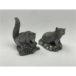Twelve Franklin Mint cast pewter animal figures, including The Racoon, The Fox and The Squirrel, designed by Jane Lunger, tallest H5cm