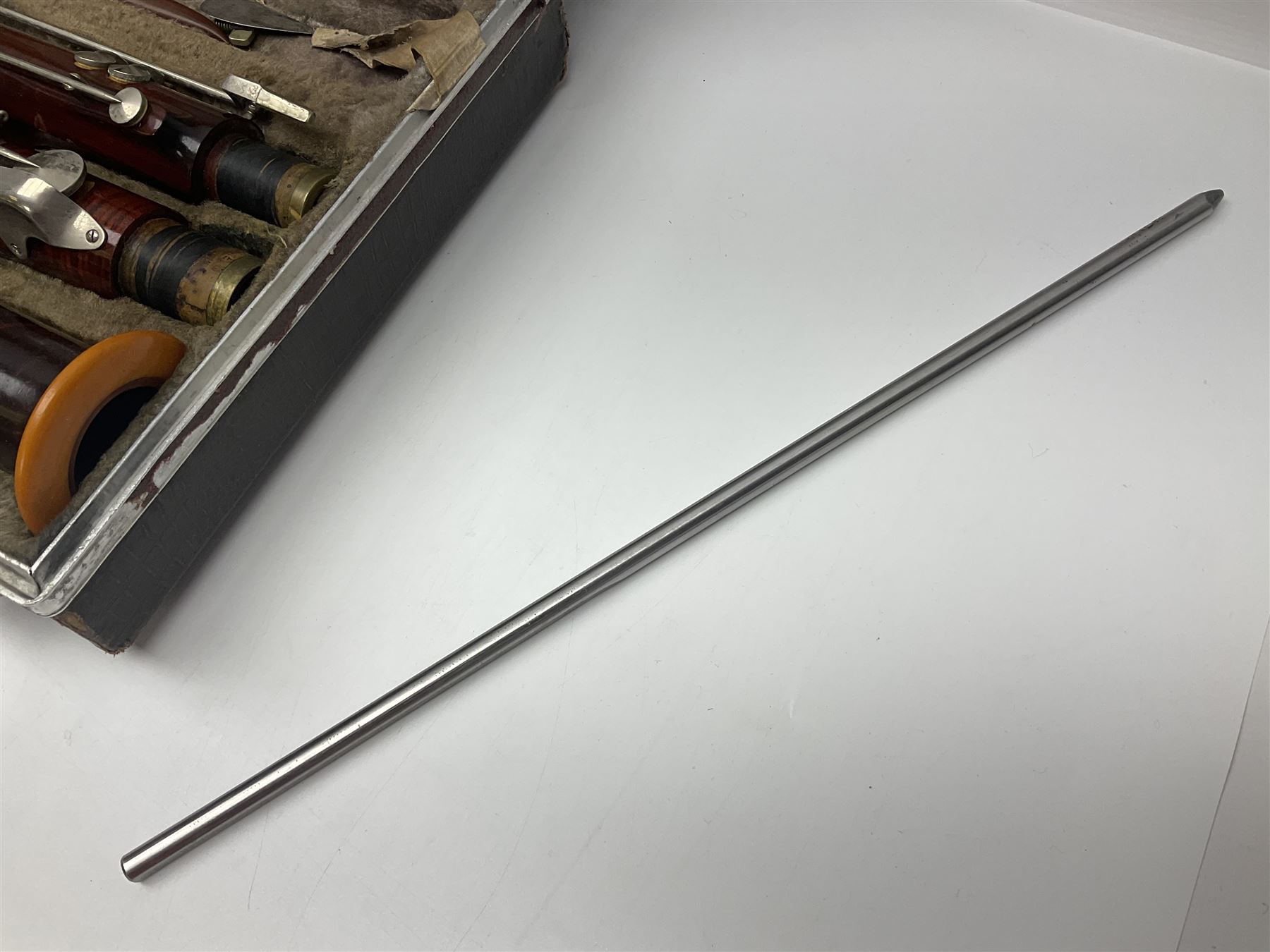Schreiber & Sohne four-piece bassoon, serial no.9614; in fitted case with two crooks.