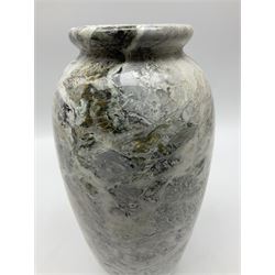 White marble vase, of baluster form, with grey, gold and green undertones, H30cm
