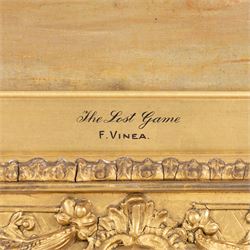 Francesco Vinea (Italian 1845-1902): 'The Lost Game' - A Tavern Scene with Merrymakers, oil on canvas signed 60cm x 50cm 