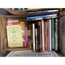Large collection of international steam locomotive and railway reference books, including titles on the railways of Germany, Africa, China, Europe and North America and multiple books on narrow gauge railways, in ten boxes 