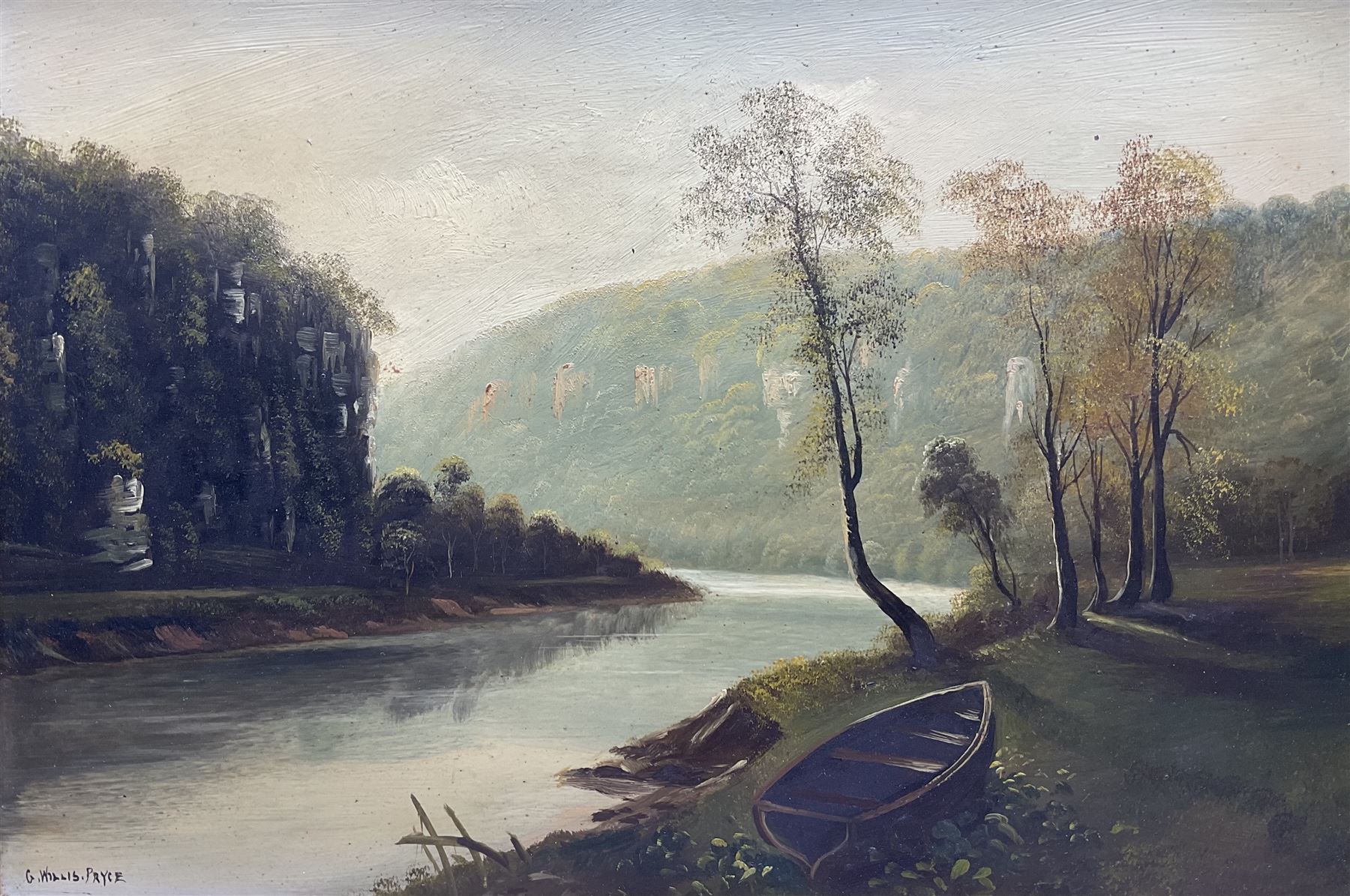 George Willis Pryce (British 1866-1949): Abbey Ruins and River Landscape, set three oils on board signed max 27cm x 40cm (3)