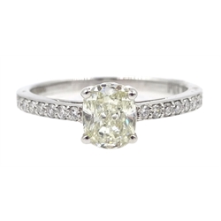  18ct white gold diamond solitaire ring with diamond shoulders hallmarked, diamond total weight 1.11 carat  