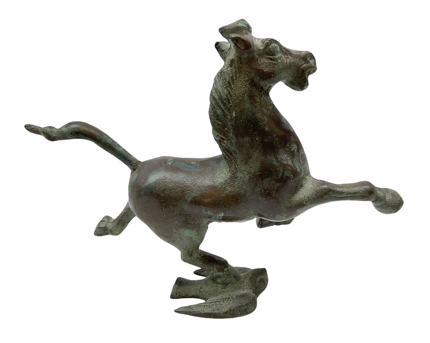 Chinese bronzed Flying Horse of Gansu, modelled upon a flying swallow, H16cm
