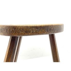 'Mouseman' early 1960s oak stool, dished kidney shaped seat inscribed on edge 