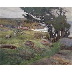 Henry Silkstone Hopwood (Staithes Group 1860-1914): Sheep Grazing above Runswick Bay, watercolour signed and dated 1901, 27.5cm x 34.5cm
Provenance: private collection; Christopher Cone Collection; with Peter Haworth, Milnthorpe, Cumbria, 'Staithes Group' exhibition Fine Art Society London, Whitby & Edinburgh