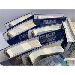 Six Atlas Editions ring binders of Warships Maxi Cards; and large quantity of booklets, cigarette cards etc of naval and shipping interest