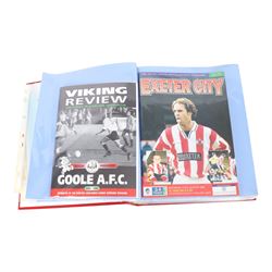 Comprehensive collection of approximately one-hundred and seventy Scarborough FC football programmes for the 1996/97, 1997/98 and 1998/99 seasons, all filed within six dedicated Scarborough FC red Home and Away binders