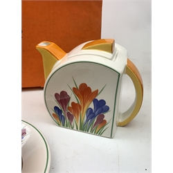 A limited edition Wedgwood Clarice Cliff Tea For Two set, comprising teapot, and two teacups and saucers, decorated in the crocus pattern, with boxes and certificates. 