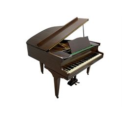 Hopkinson of London - Sapele mahogany baby grand piano, iron frame with a 7-1/4 octave 88 key compass, original stringing, tuning pins, dampers and hammer heads, with Una-corda and sustaining pedals, tapering supports on brass castors