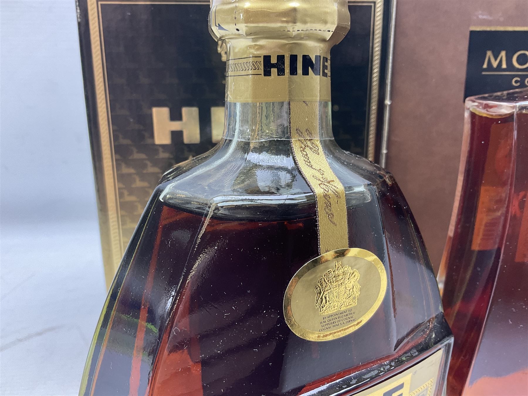 Hennessy, fine de cognac, 70cl, 40% vol, Monnet, Xo prestige cognac, 70cl, 40% proof and Hine Antique, Tres Vieille champagne cognac, 68cl, 40% vol, all with original boxes 