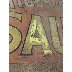 Large metal advertising sign, Fletcher's Tiger & Tomato Sauces, H51cm, W72cm