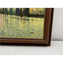 Barry Hilton (British 1941-): Rainy Day Street Scene, oil on canvas signed 50cm x 75cm