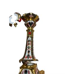 Pair of Royal Crown Derby Imari Pattern Candlesticks, numbered 1128, H27cm