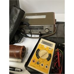 Roberts RIC2 radio, Commando National 505 vintage portable tv, British telecom phone, j W towers & Co weights in wooden case etc