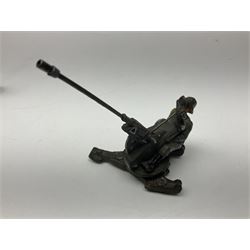 German Lineol Flak Artillery Gun on revolving base H11cm; four other Lineol WW2 German soldiers; and three Elastolin German soldiers including reclining radio operator (8)