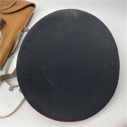 British Army General Staff officer's peaked cap by Herbert Johnson London in Moss Bros. delivery box; two officer's Sam Browne leather belts; leather pistol holster and sword hanger; pair of leather gloves and pair of spurs