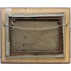 St Ives School (Early 20th century): Still Life - Flowers in a Jug, oil on canvas unsigned, with 'James Lanham, Artist's Colourman, St Ives Cornwall' metal label to stretcher 44cm x 60cm