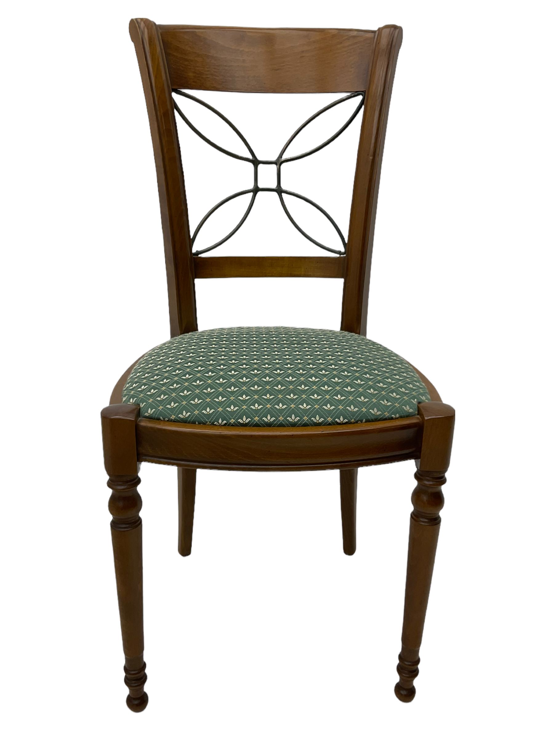 Ernest Menard - cherry wood and wrought metal dining table with glass top, and set six matching dining chairs