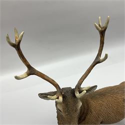 Country Artists Red Deer Stag and a Border Fine Arts Friesian Cow and Calf figure, Stag H30cm
