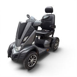 Drive King Cobra  - mobility scooter, four wheel model with black seat and headrest, lights and grey bodywork, 800 miles.