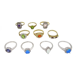Ten silver and silver-gilt stone set rings, all stamped Sil or 925