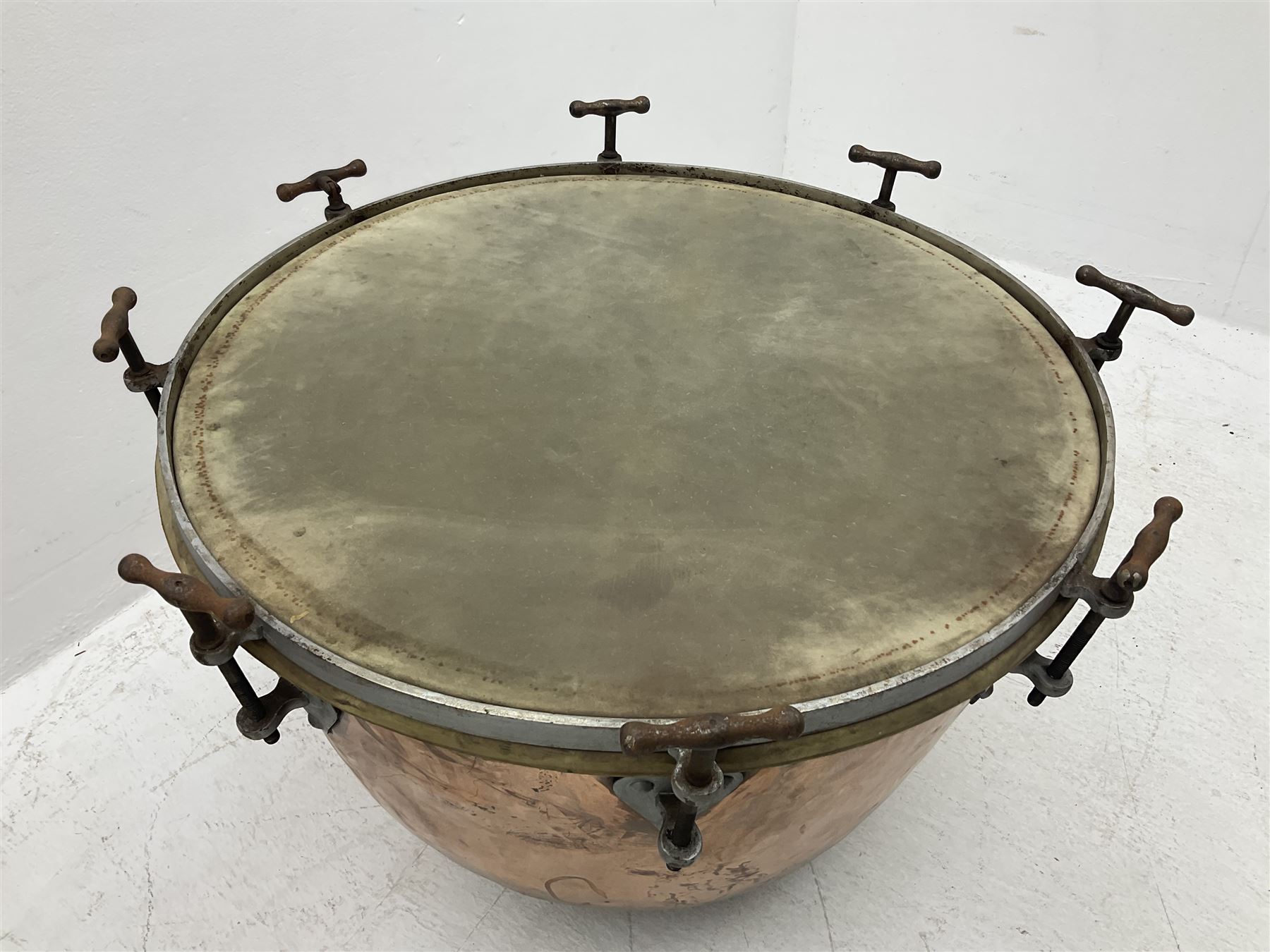 Pair of vintage copper timpani drums D65cm H46cm (2)