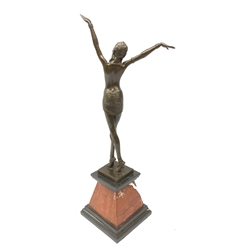  After Demetre Chiparus, an Art Deco style bronze, 'The Dancer', raised upon a marble base, including base H55.5cm.   