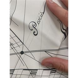 Hermès 'La Musique Des Spheres' silk scarf, designed by Zoe Pauwels in 1996, printed with a Viola Medici surrounded by musical motifs in black, on ivory white ground, with rolled hand stitched edges and Hermes material label, 87cm square