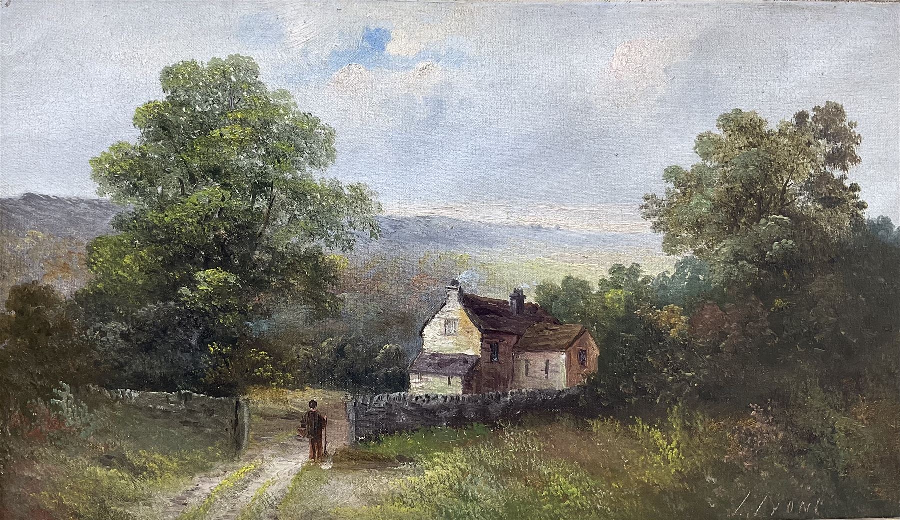 L Lyons (British 19th Century): Heading Home, oil on canvas signed 34cm x 59cm 