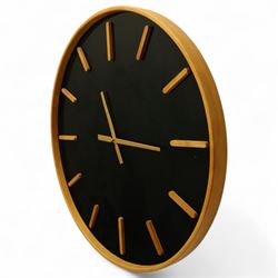 Large perspex wall clock with wooden surround and number markers, D80cm