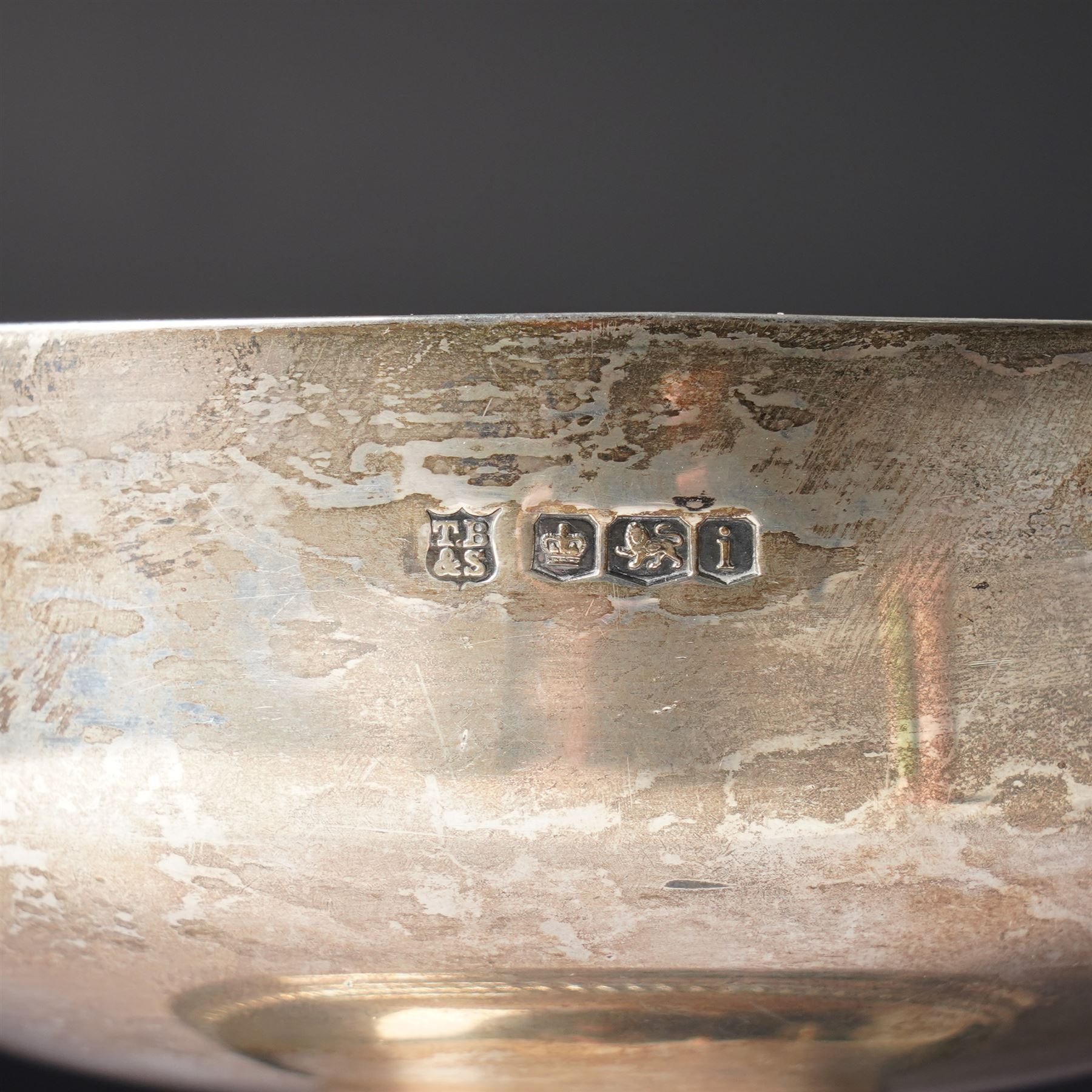 Silver circular bowl on pedestal stem and gadrooned  foot D11.5cm Sheffield 1926 Maker Thomas Bradbury & Sons Ltd