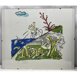 Javier Mariscal (Spanish 1950-): Cobi in Barcelona, set of three limited edition serigraphs embossed with signature and numbered 568, 500 and 581/700 in pencil max 50cm x 60cm 
Notes: Commissioned by SEAT in 1989 on the occasion of the Barcelona 1992 Olympic Games.