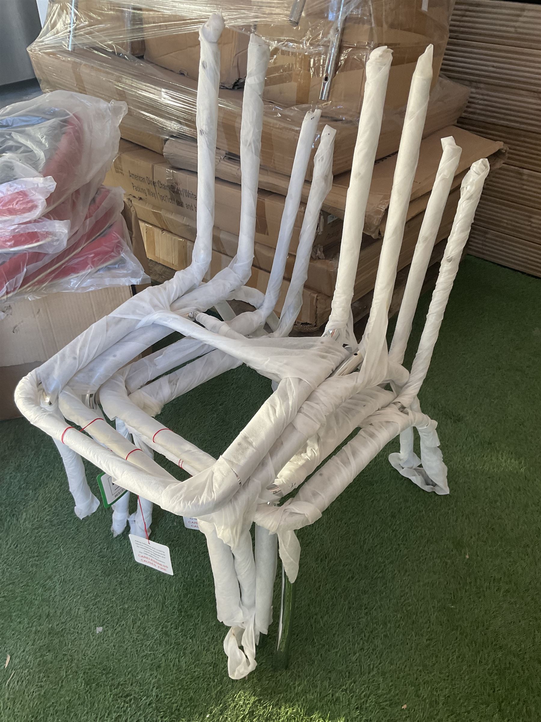 Job lot of American diner furniture, including stools, stainless steel tables, Set of six of american diner style two seater leather diner benches and other - THIS LOT IS TO BE COLLECTED BY APPOINTMENT FROM DUGGLEBY STORAGE, GREAT HILL, EASTFIELD, SCARBOROUGH, YO11 3TX