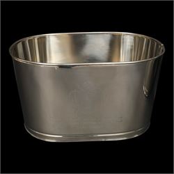Pair oval champagne coolers, engraved 'I drink champagne when I win to celebrate ... and I drink champagne when I lose to console myself' H25cm, L43cm 