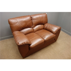  Three seat sofa (W192cm), and matching two seat sofa (W155cm), upholstered in brown leather  