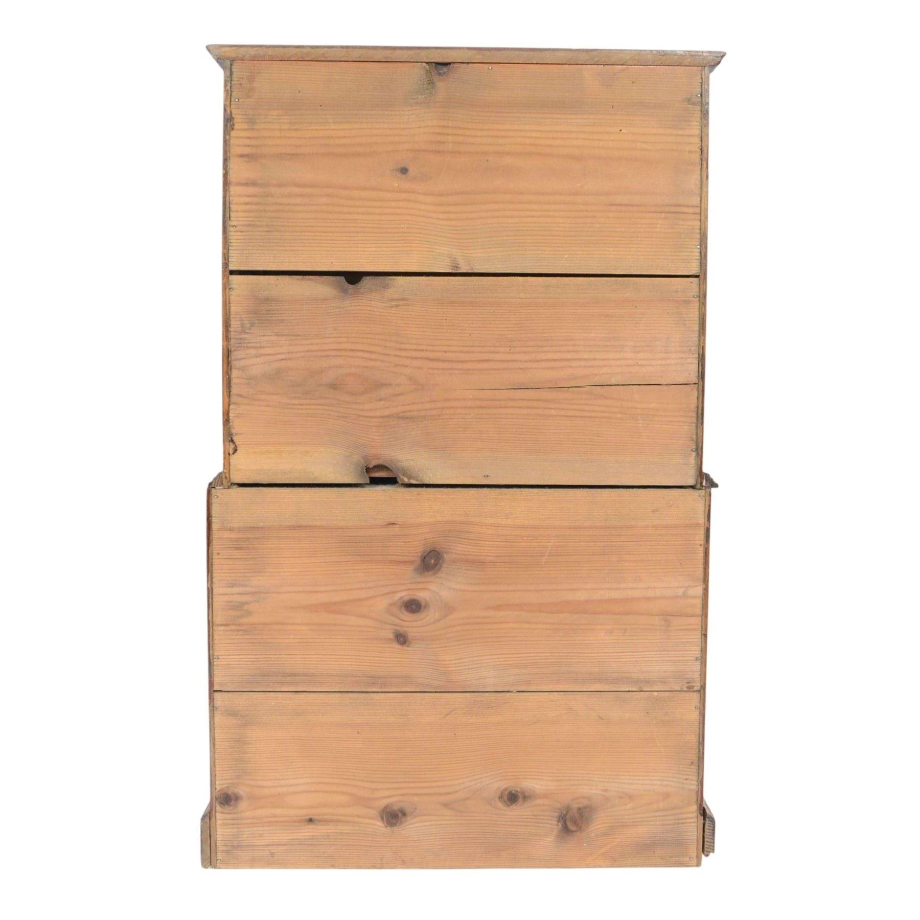 Table top straight-fronted chest on chest, with seven large draws, raised on bracket feet, H58cm 