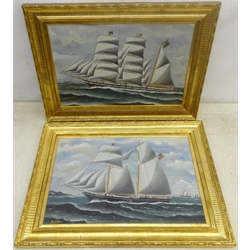 English School (Early 20th century): Ships' Portraits, pair oils on board signed K and dated 1904, 29cm x 45cm