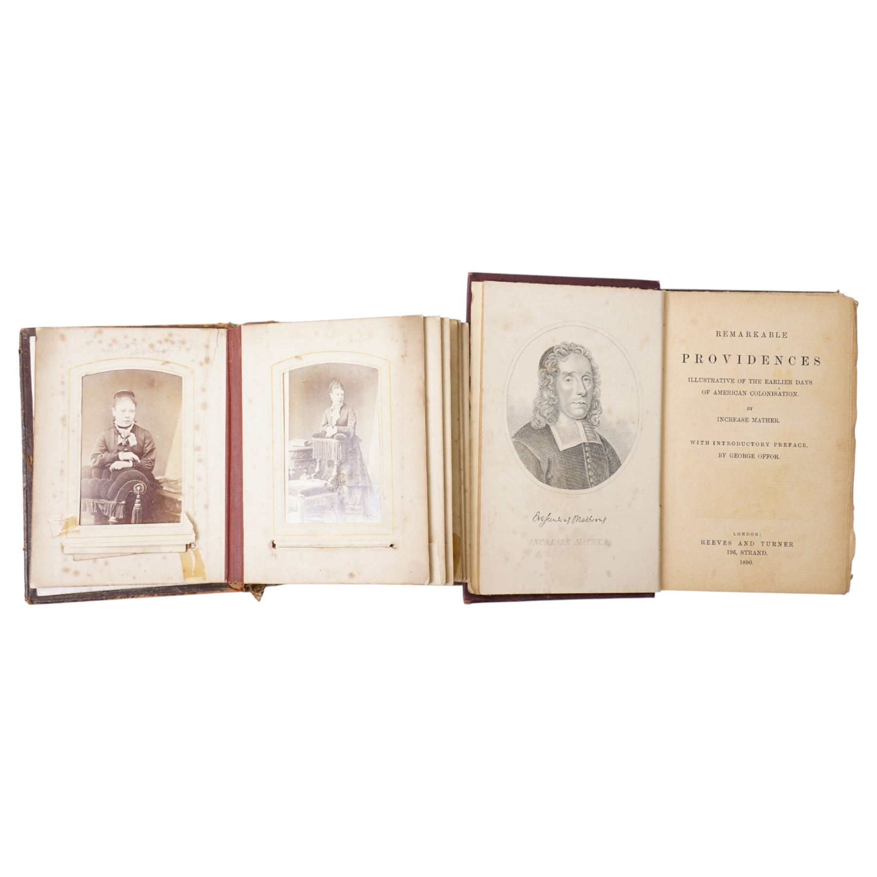 The Mather Family Archive - An extensive collection dating from 1690 to the 19th century of family indentures including Wills, Leases, Conveyances, Abstracts of Title etc .together with two 19th century photograph albums, ambrotypes, autograph and scrap books, ledgers etc and wall shields with the Mather crest, family tree etc.
The Mather family of Lancashire has a lineage of considerable historic interest on both sides of the Atlantic.  The family trace back to Richard Mather (1596-1669) a prominent Puritan minister who emigrated to New England in 1635. His descendants in America include his son, Increase Mather (1639-1732), president of Harvard College and his grandson Cotton Mather (1663-1728) who was an influential theologian and writer of early American history