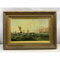 English School (Late 19th Century): Sailing Vessels off the Coast, oil on canvas signed with initials LN and dated 1895, 29cm x 49cm