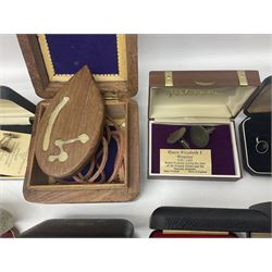 Pair of 9ct gold cufflinks, with engine turned decoration, together with 8ct gold stick pin, silver pill box, coin cufflinks and a collection of costume jewellery including a quantity of cufflinks