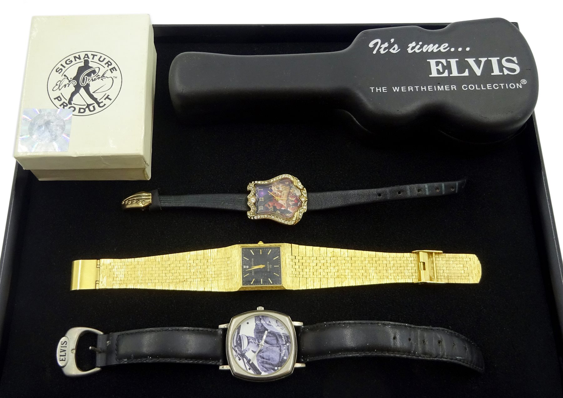 The Official Elvis Presley ring collection by Westminster, two Elvis Presley wristwatches and one other 