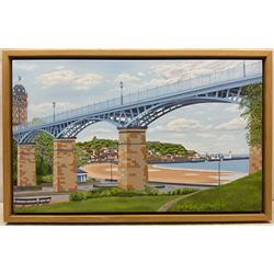 Joy Lomas (British Contemporary): Spa Bridge and the South Bay Scarborough, oil on canvas signed 56cm x 91cm