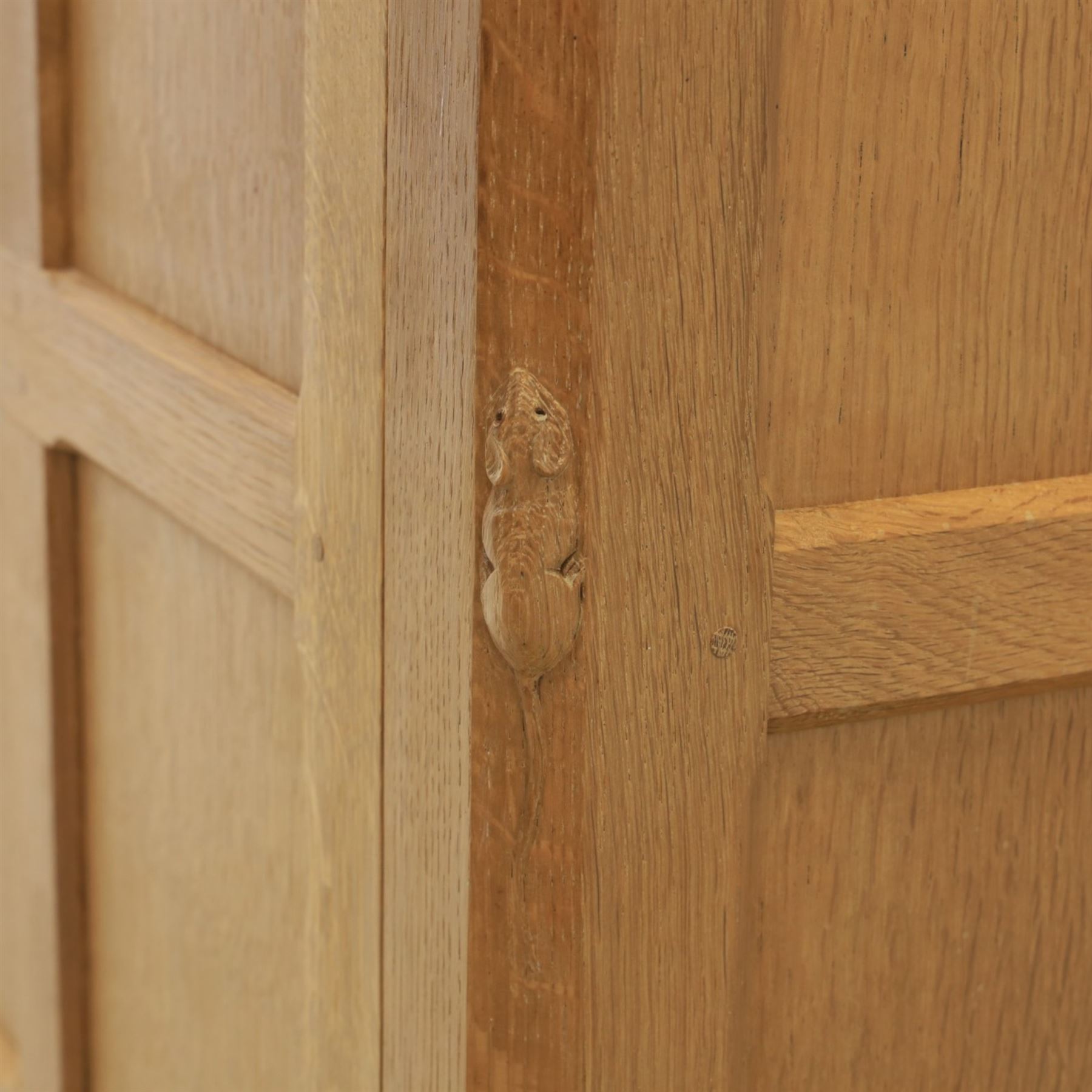 Mouseman - adzed oak dresser, fitted with six drawer and two cupboards, with carved mouse signature, by the workshop of Robert Thompson of Kilburn