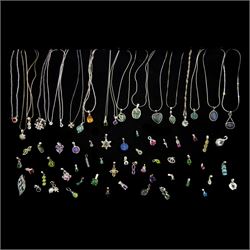 Nineteen silver stone set pendant necklaces including labradorite, amethyst, garnet and tanzanite and a collection of silver stone set pendants including pearl, peridot, opal, emerald, topaz, ruby and quartz