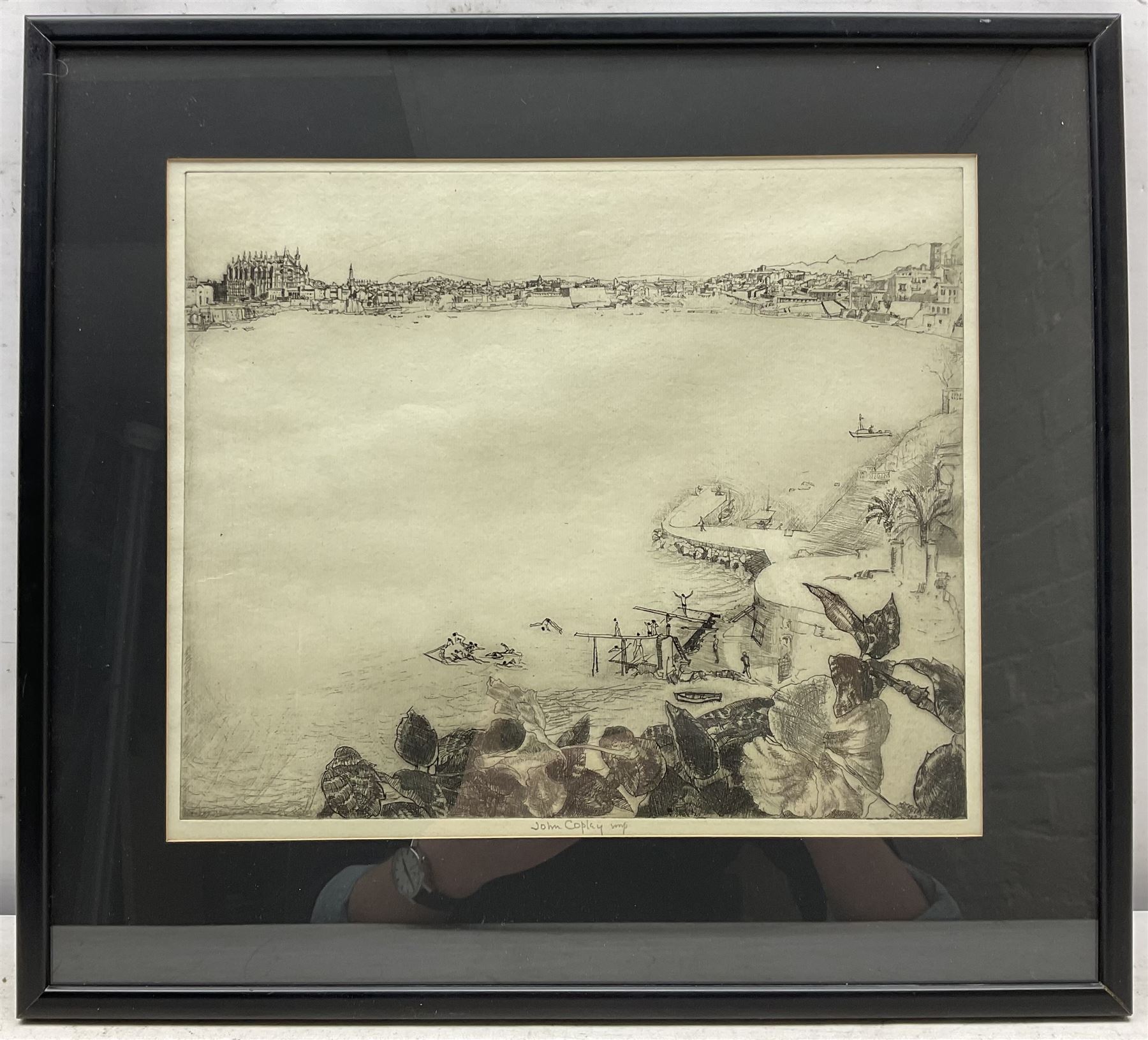 John Copley RBA (British 1875-1950): Bay of Palma - Mallorca, drypoint etching signed in pencil 25cm x 30cm