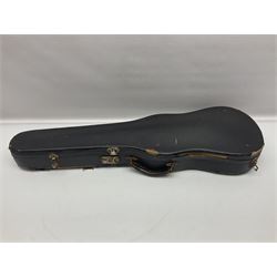 German violin c1890 with 36cm two-piece maple back and ribs and spruce top; bears label 'Antonius Stradivarius Cremona Faciebat Anno 1729' L59.5cm overall; in ebonised wooden 'coffin' case; and two German violins c1890 for completion - one bearing a Stradivarius label, the other a Ruggeri label; both in carrying cases (3)