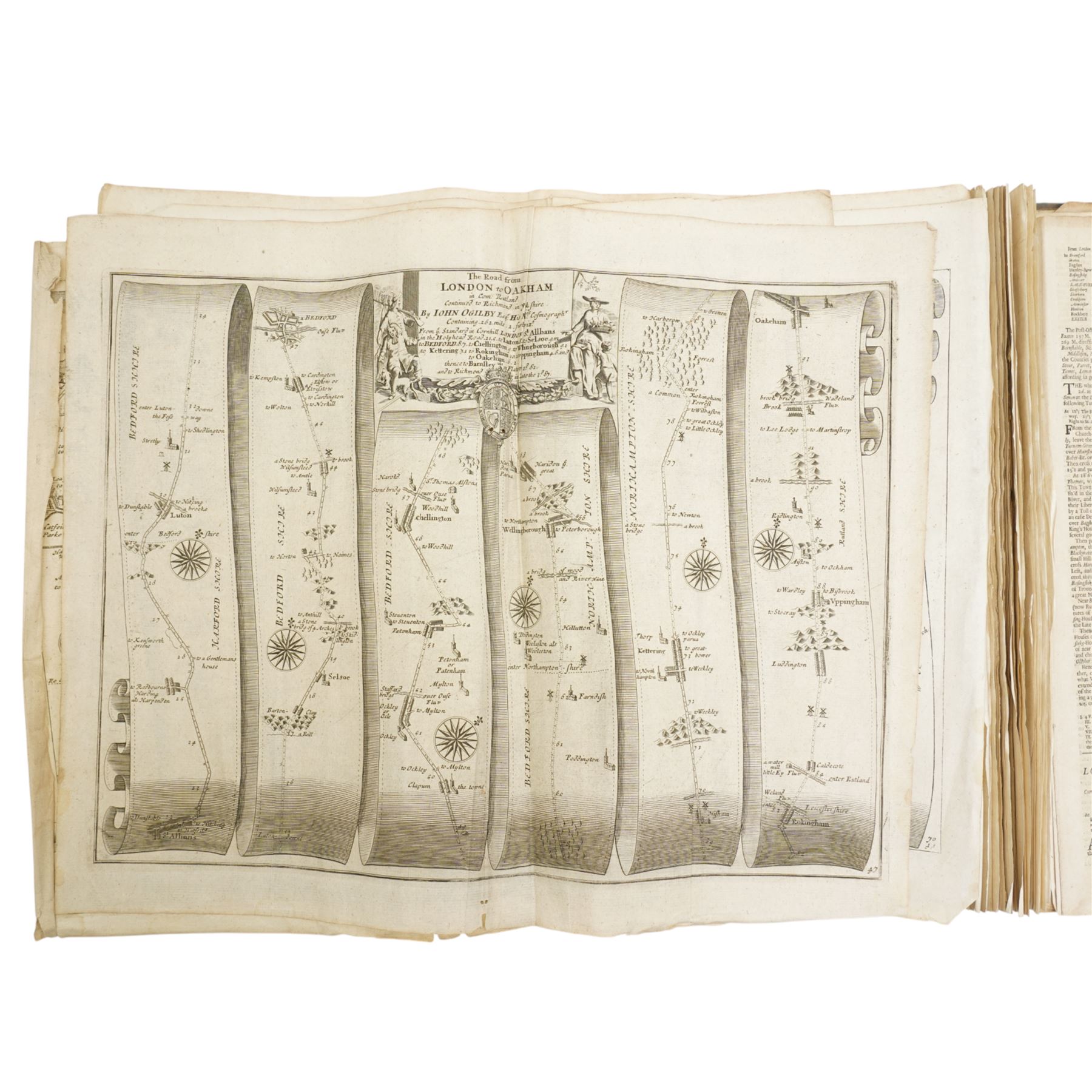  Ogilby, John - 'Britannia'  - Volume of road maps comprising pages 13-40 and containing twenty maps, folio, full calf circa 1698