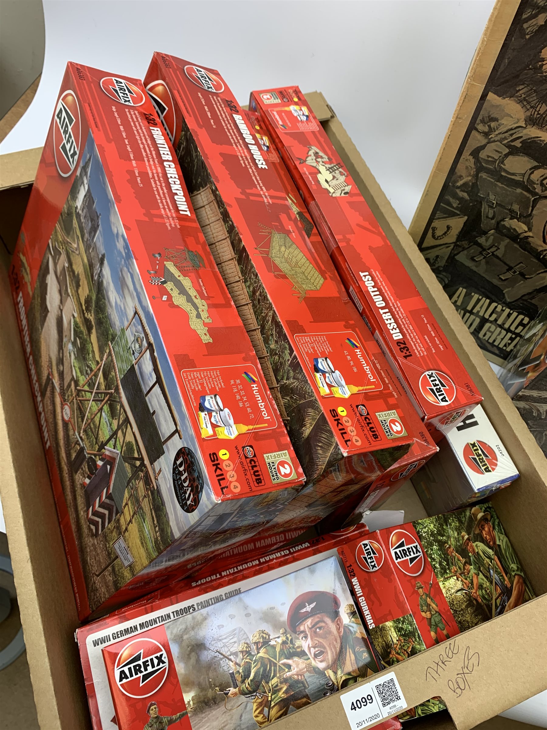 Tri-ang The Battle Game; Airfix D-Day Operation Overlord construction kit; three other unmade Airfix construction kits; and quantity of empty boxes
